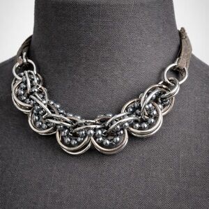 Mexx Silver Chunky Chain Statement Necklace Y2K Mixed Metal Collar Jewelry
